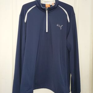 Puma Blue and White Quarter-Zip Top